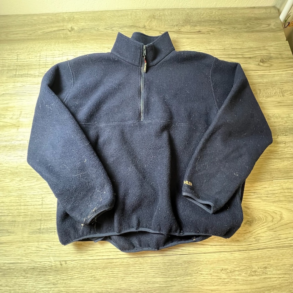LL Bean Fleece Pullover Mens Large Navy Blue 1/4 Zip Kohler Logo Outdoorsy X83